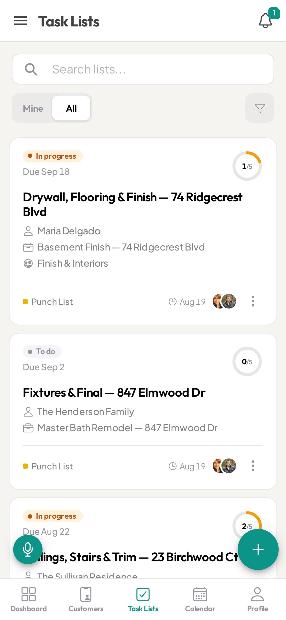 Ziptask construction task lists on a phone