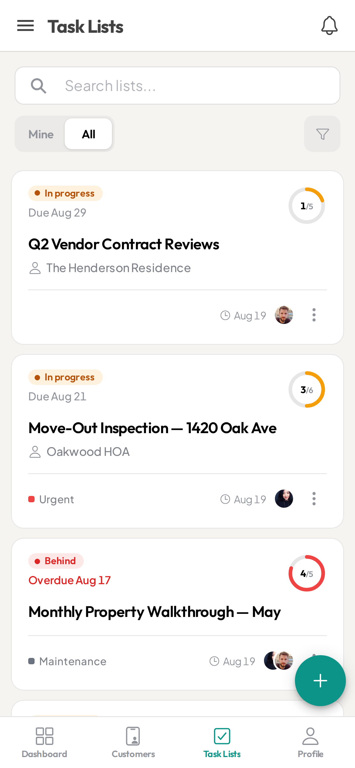 Ziptask property-management task lists on a phone