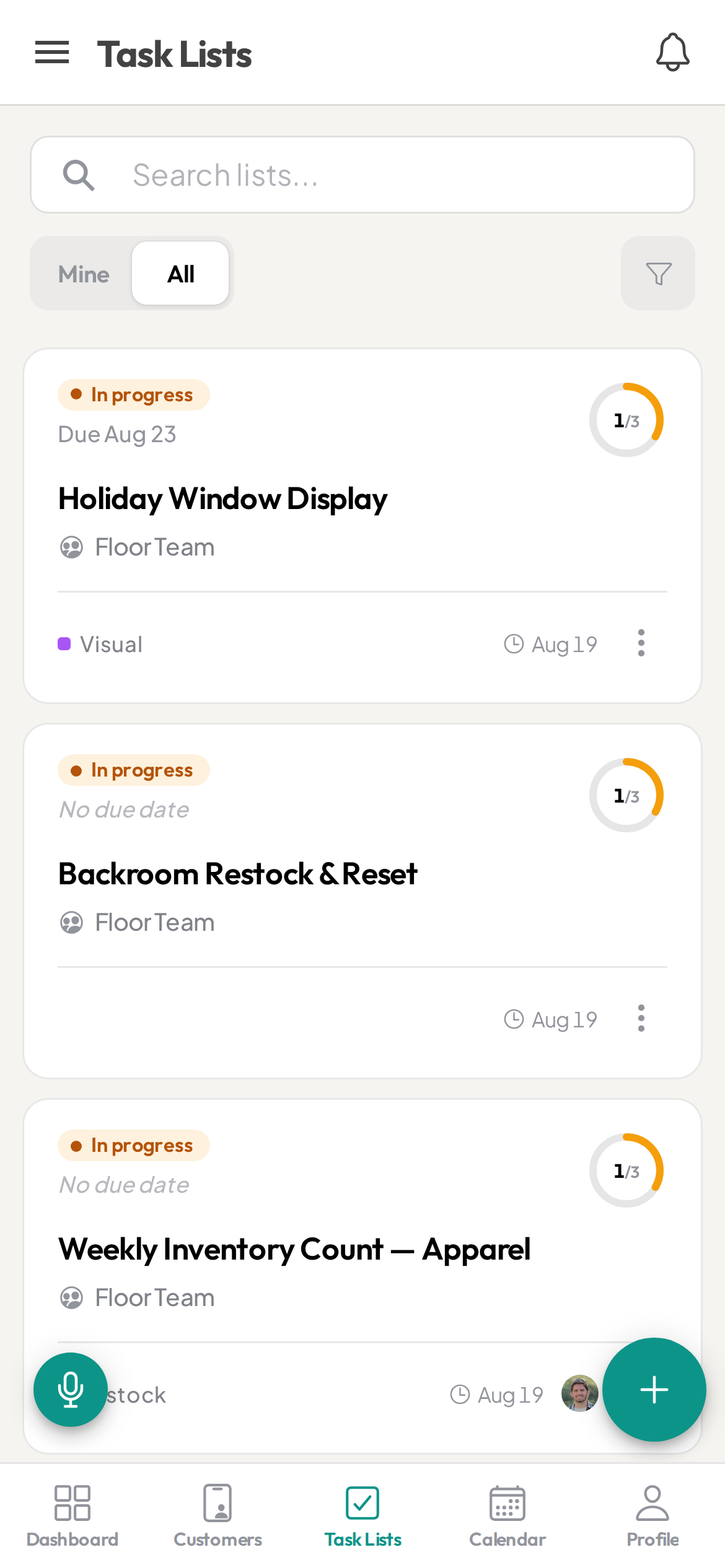 Ziptask retail task lists on a phone