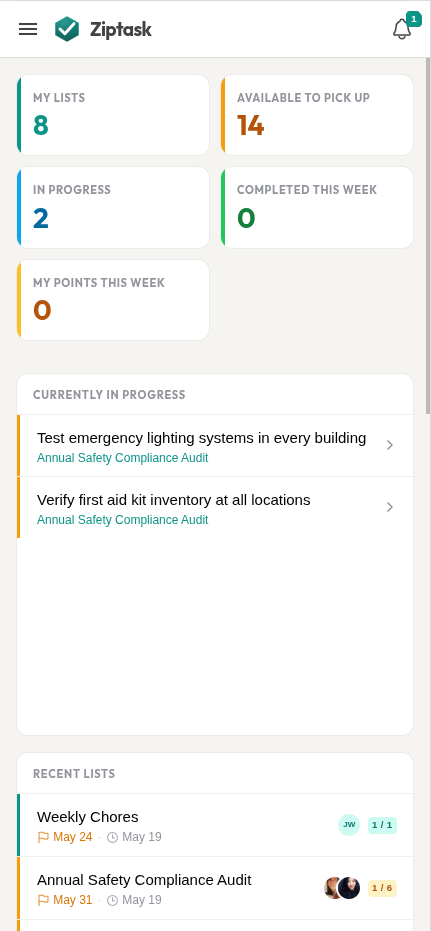 Ziptask on mobile